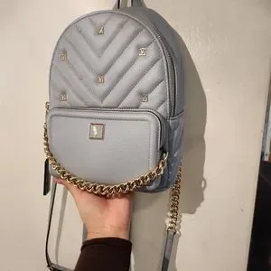 Victoria\'s secret blue stud backpack gold hardware Victoria Secret baby blue and gold mini Backpack.... | Depop main image 3